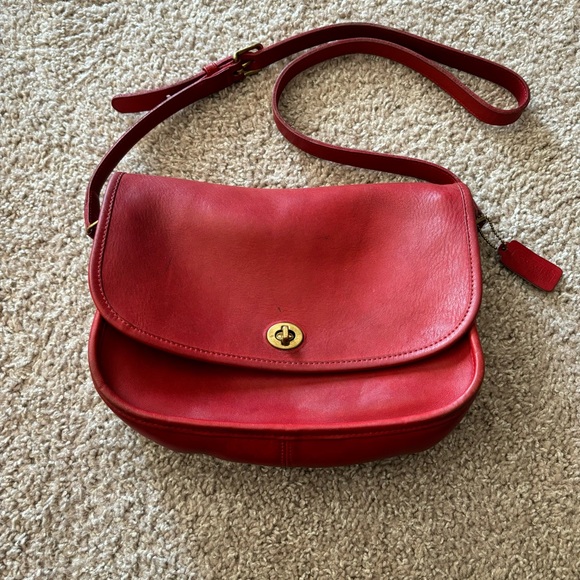 Coach Handbags - Vintage Coach NYC City Bag Red Flap Crossbody Bag